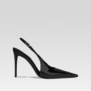 retrofete Cindy Slingback in Black patent shiny leather pointed toe high heel